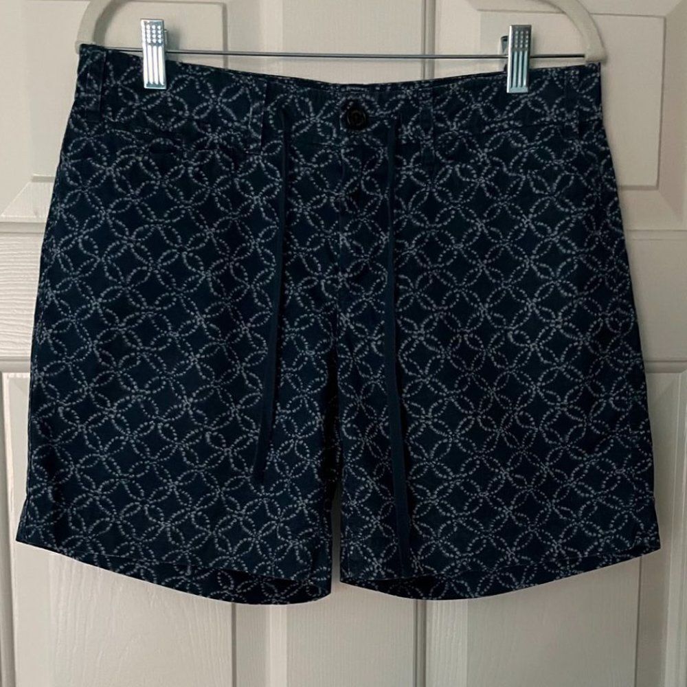 LRL Ralph Lauren Womens Shorts Drawstring Waist Blue White 100% Cotton Sz 4
